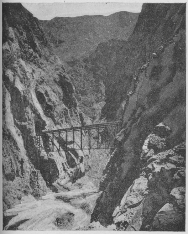 LITTLE INFERNILLO BRIDGE ON THE OROYA RAILWAY. ALTITUDE 10,924 FEET.