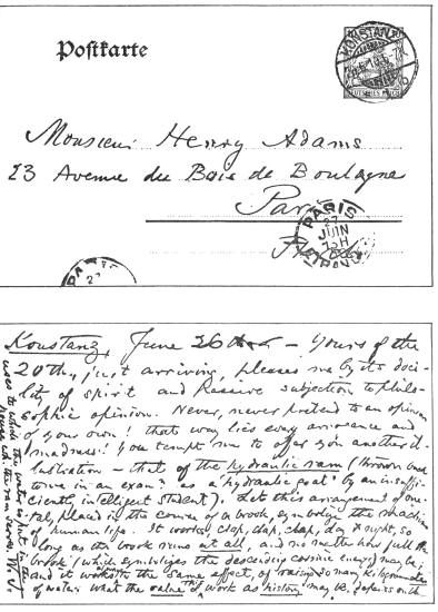 Facsimile of Post-card addressed to Henry Adams.