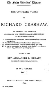 The Complete Works of Richard Crashaw, Volume I