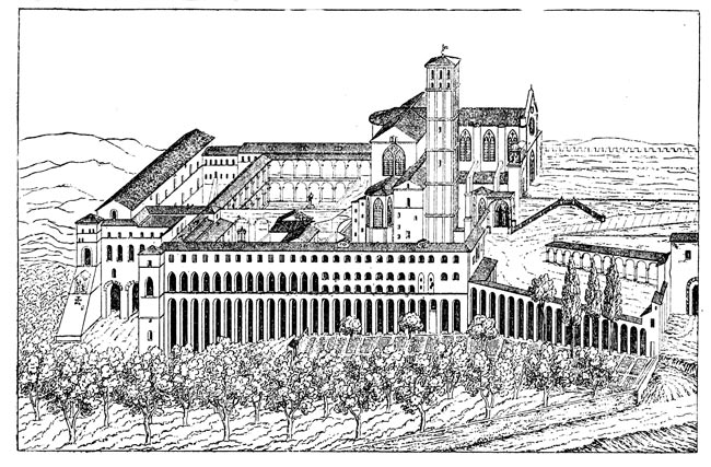 BIRD'S EYE VIEW OF THE BASILICA AND CONVENT OF SAN FRANCESCO, FROM A DRAWING MADE IN 1820