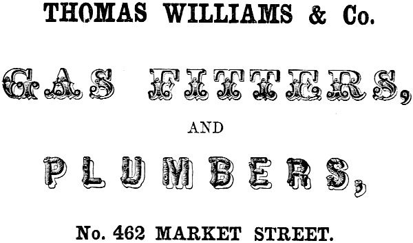THOMAS WILLIAMS & Co. GAS FITTERS, AND PLUMBERS, No. 462 MARKET STREET.