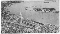 Panorama of Venice as seen from an airplane in wartime