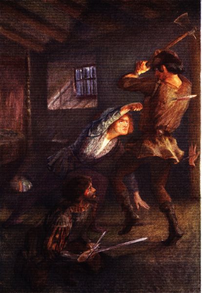 DENYS SAW A STEEL POINT COME OUT OF THE ABBOT