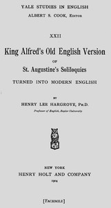 King Alfred's Old English Version of St. Augustine's Soliloquies by  Augustine