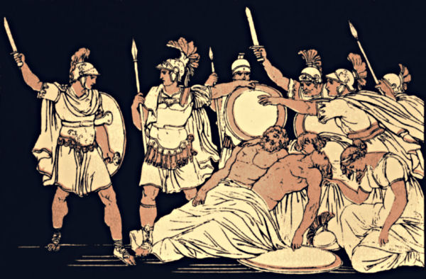 Turnus and some of his men with the fallen