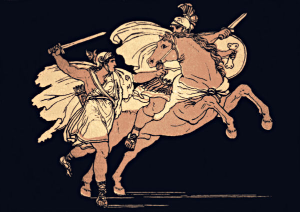 Camilla catches the son of Aunus' horse and attacks the rider