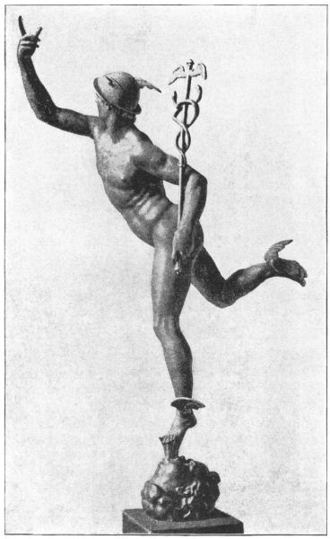 Mercury, poised on one foot and with one arm raised before him