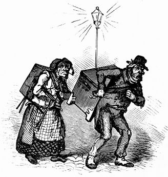 man and woman with boxes on their backs