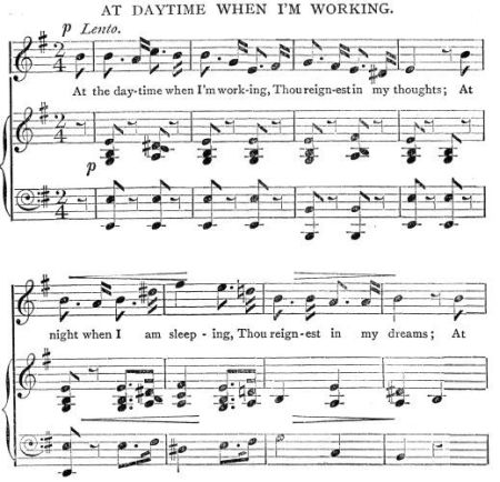 Sheet music of 'At day-time when I'm working.'