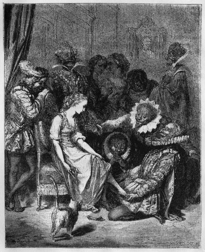 Aschenbrödel probiert das Pantöffelchen an