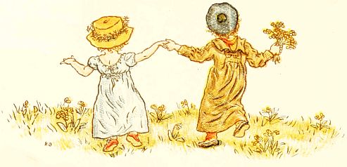 Two girls dancing in meadow