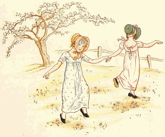 two girls dancing in meadow