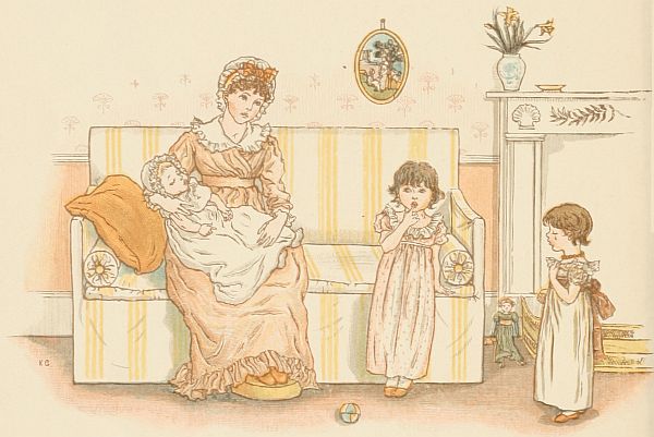 Mother and two children in parlor