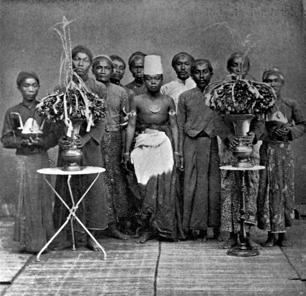 The men, with the father of the bride at their head, come for the bridegroom, to conduct him to the mosque.