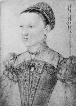 Mary Stuart at the age of nine years from the drawing in the Musée Condé at Chantilly.