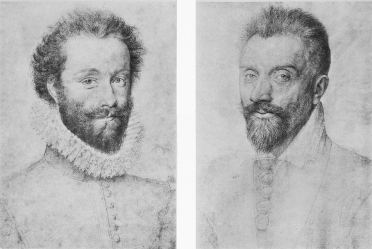 Plate VII.  Photo. Giraudon.  LOUIS I. DE BOURBON, PRINCE DE CONDÉ.  School of François Clouet. Photo. Giraudon.  HENRI I. DE BOURBON, PRINCE DE CONDÉ. School of François Clouet. Musée Condé.  To face page