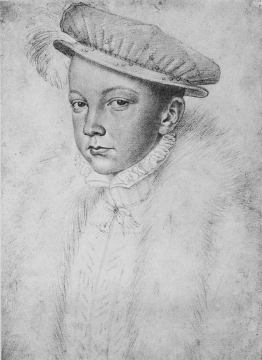 Plate VIII.  Photo Giraudon.  FRANÇOIS II. KING OF FRANCE.  Francois Clouet.  Bibl. Nar. Paris.  To face page 20.