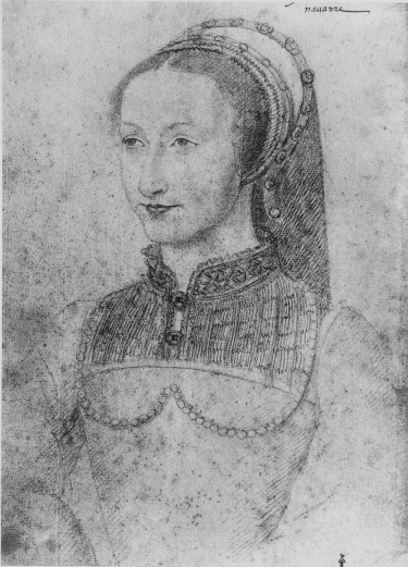 Plate IX.  Photo. Giraudon.  JEANNE D’ALBRET, QUEEN OF NAVARRE.  François Clouet.  Musée Condé.  To face page 21.