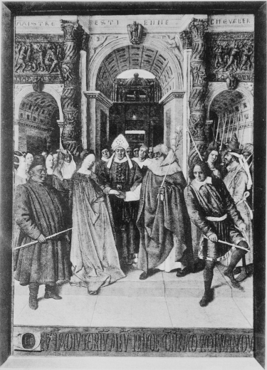 Plate XLII.  Photo. Giraudon.  THE MARRIAGE OF THE VIRGIN.  Jean Fouquet.  Musée Condé.  To face page 182.