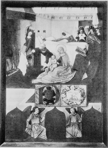Plate XLV.  Photo. Giraudon.  THE BIRTH OF ST. JOHN THE BAPTIST.  Jean Fouquet.  Musée Condé.  To face page 188.