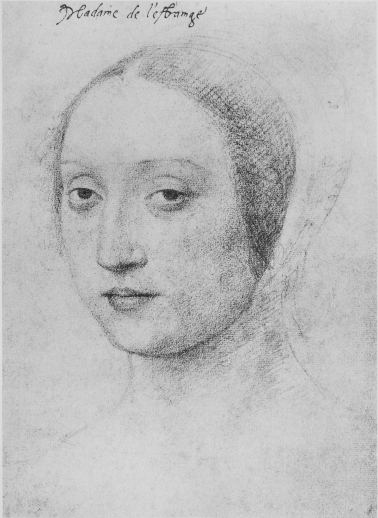 Plate LX.  Photo. Giraudon.  MADAME L’ESTRANGE.  Attributed to Jean Clouet. About 1535.  Musée Condé.  To face page 224.