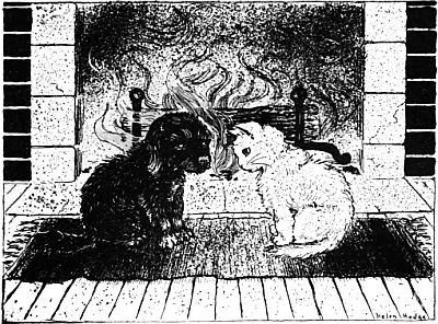 Bow-Wow and Mew-Mew talking in front of fire