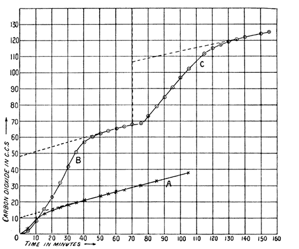Graph of carbon dioxide evolution versus time.