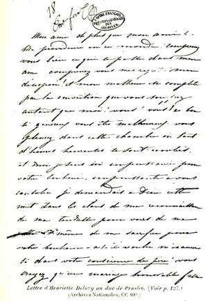 Lettre d'Henriette Deluzy au duc de Praslin