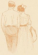 young man and woman walking away holding hands