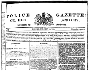 REDUCED FAC-SIMILE OF PART OF FRONT PAGE OF THE FIRST NUMBER OF THE “POLICE GAZETTE” (p. 13).