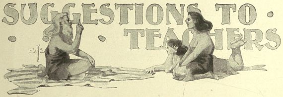 SUGGESTIONS TO TEACHERS WITH Older caveman teaching to younger ones over the words