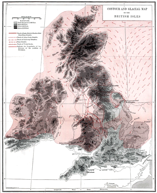 CONTOUR AND GLACIAL MAP OF THE BRITISH ISLES