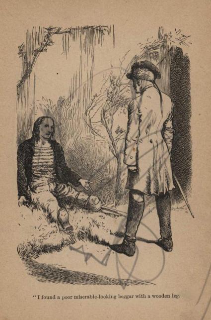 "I found a poor miserable-looking beggar with a wooden leg."