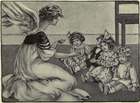 Angel on floor with children