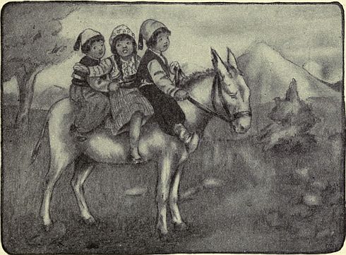 three children on donkey