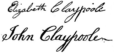 signatures of Elizabeth Claypool and John Claypoole
