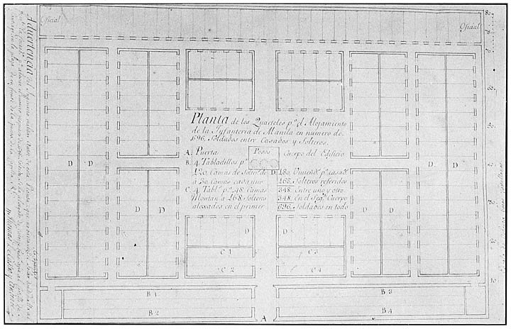 Plan of infantry barracks in Manila; drawn by the military engineer, Thomas de Castro y Andrade, 1733