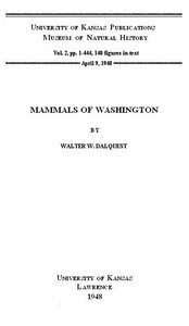 Mammals of Washington, Volume 2University of Kansas Publications Museum of Natural History