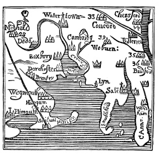 Image unavailable: The Earliest Map of Boston Bay and the Settlements of the Pilgrims. Direction North is Toward the Right Hand.