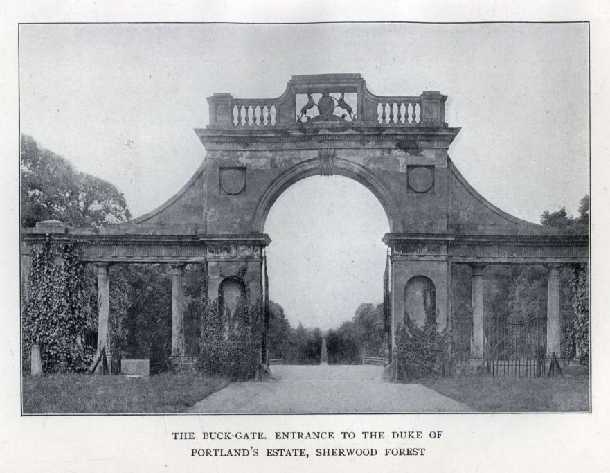 THE BUCK-GATE.  ENTRANCE TO THE DUKE OF PORTLAND'S ESTATE, SHERWOOD FOREST