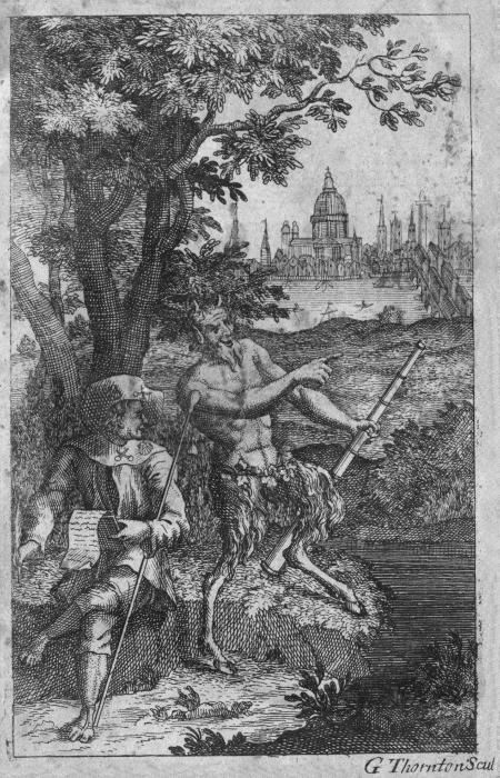Frontispiece: a man and a faun looking over a London cityscape