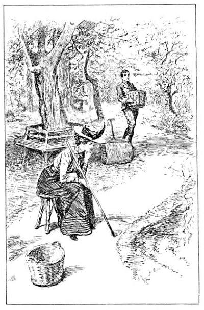 woman on stool and man with hamper