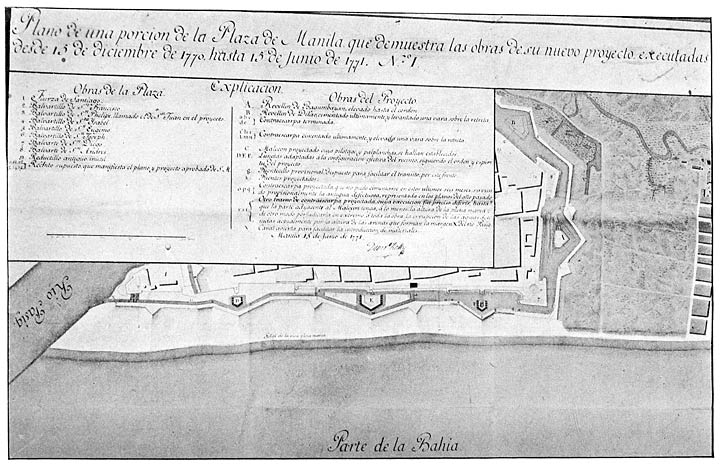 Plan of a portion of Manila, showing new works constructed December 15, 1770–June 15, 1771, drawn by the engineer Dionisio Kelly, 1771