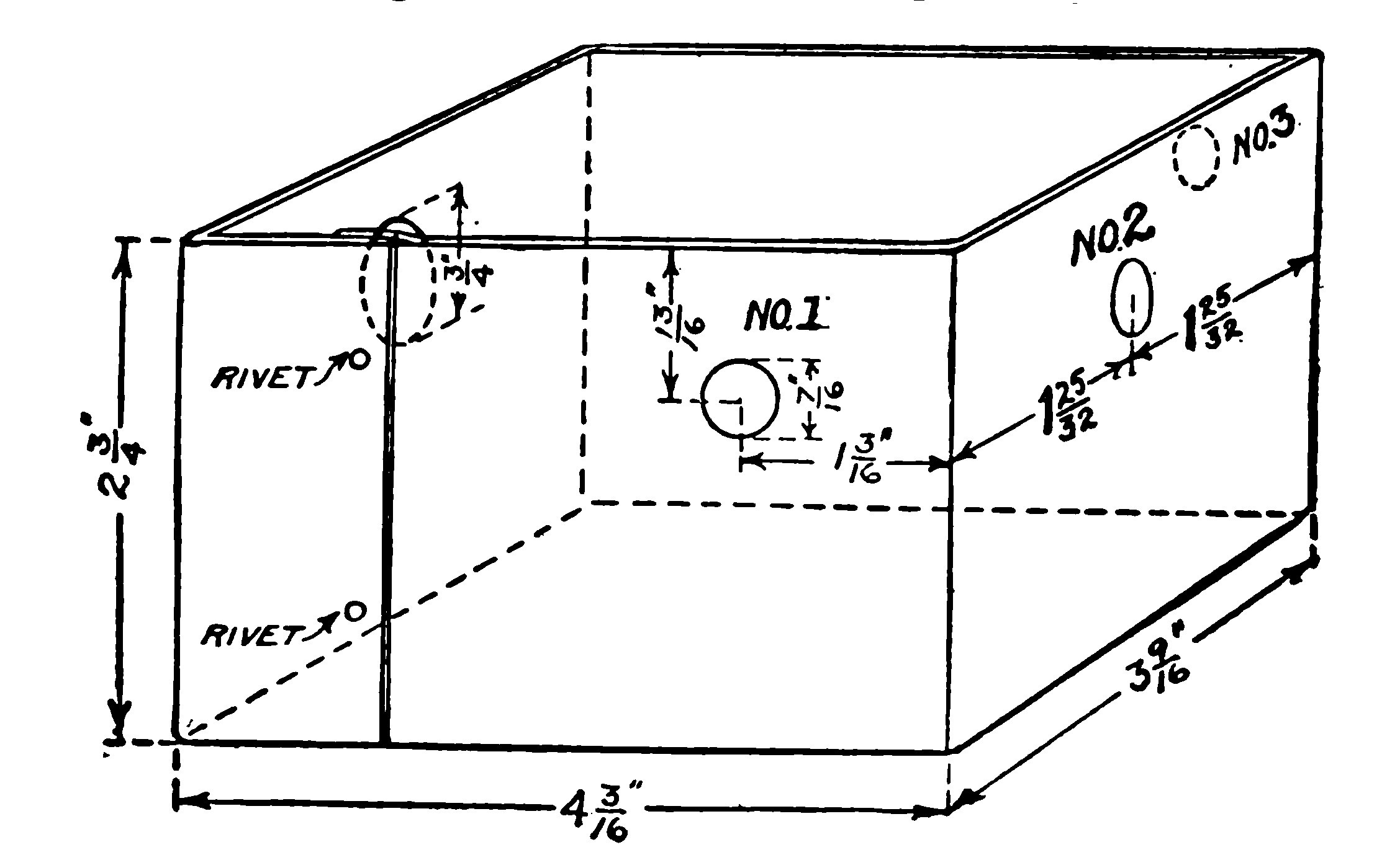 FIG. 64.—A detailed Drawing showing how the Sides of the Case are formed by bending a long strip of Sheet Iron at four points.