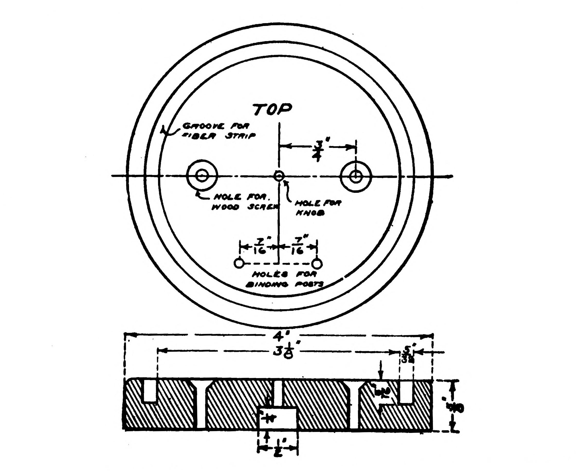 FIG. 78.—Details of the Rheostat Base. The lower part of the illustration is a cross section.