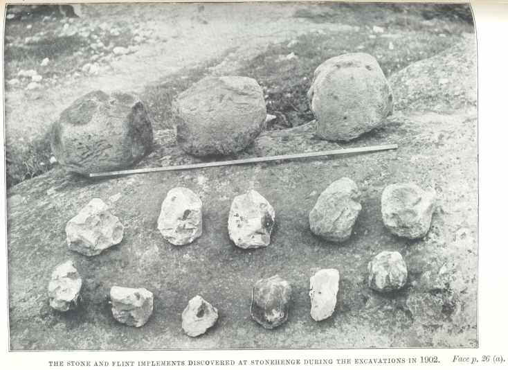 The stone and flint implements discovered at Stonehenge during the excavations in 1902