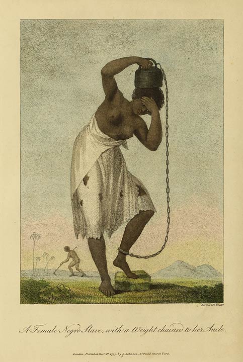 A Female Negro Slave, with a Weight chained to her Ancle.