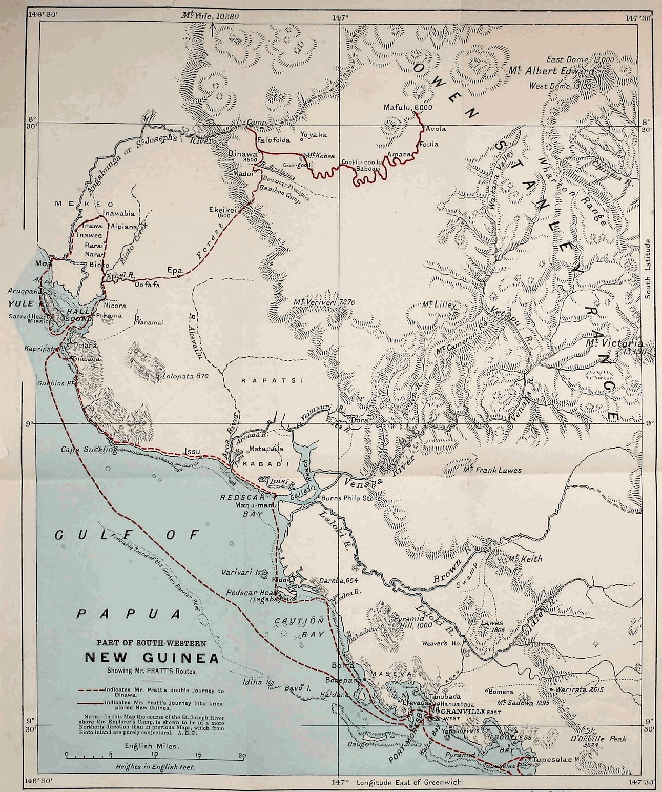 PART OF SOUTH-WESTERN NEW GUINEA Showing Mr. PRATT’S Routes.