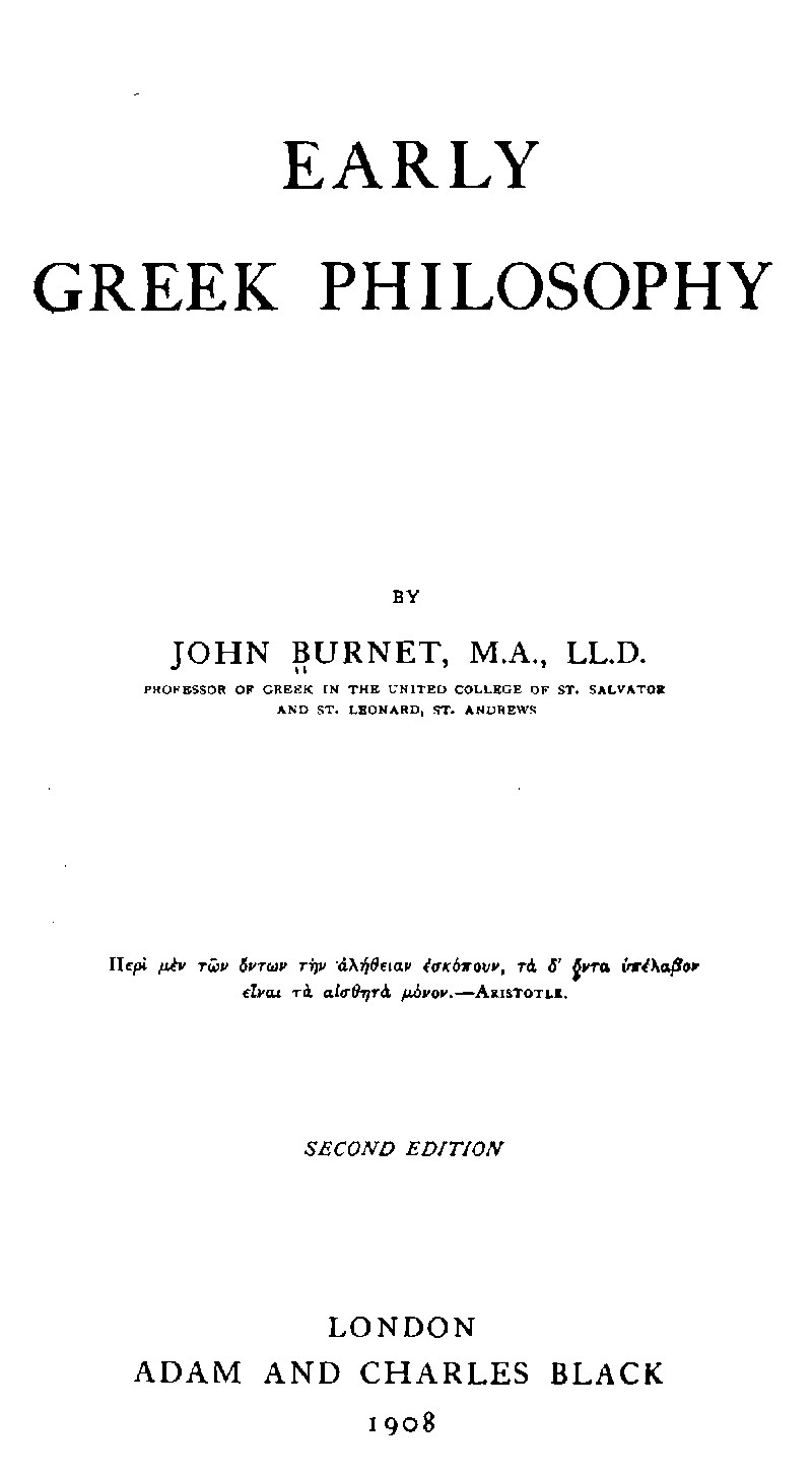 Early Greek Philosophy, by John Burnet