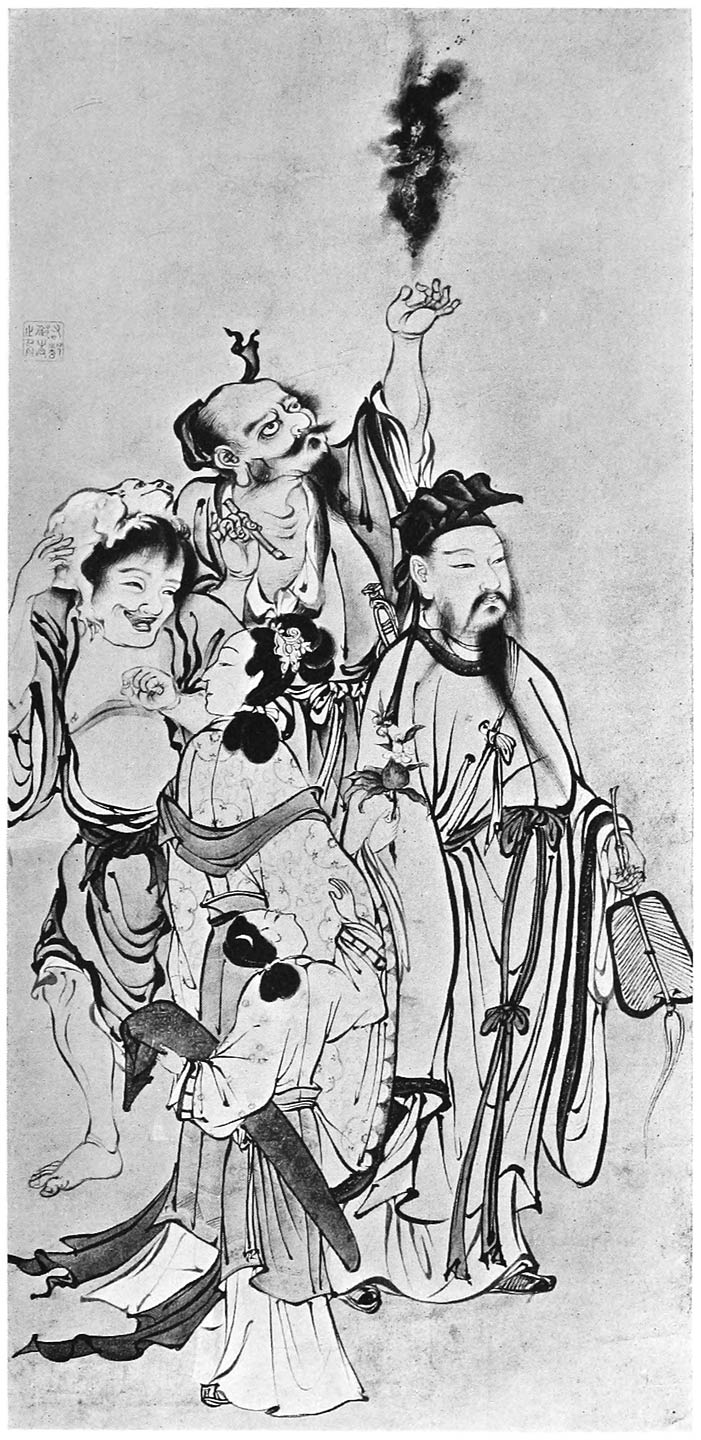 SEIOBO (= THE CHINESE SI WANG MU) WITH ATTENDANT AND THREE RISHI